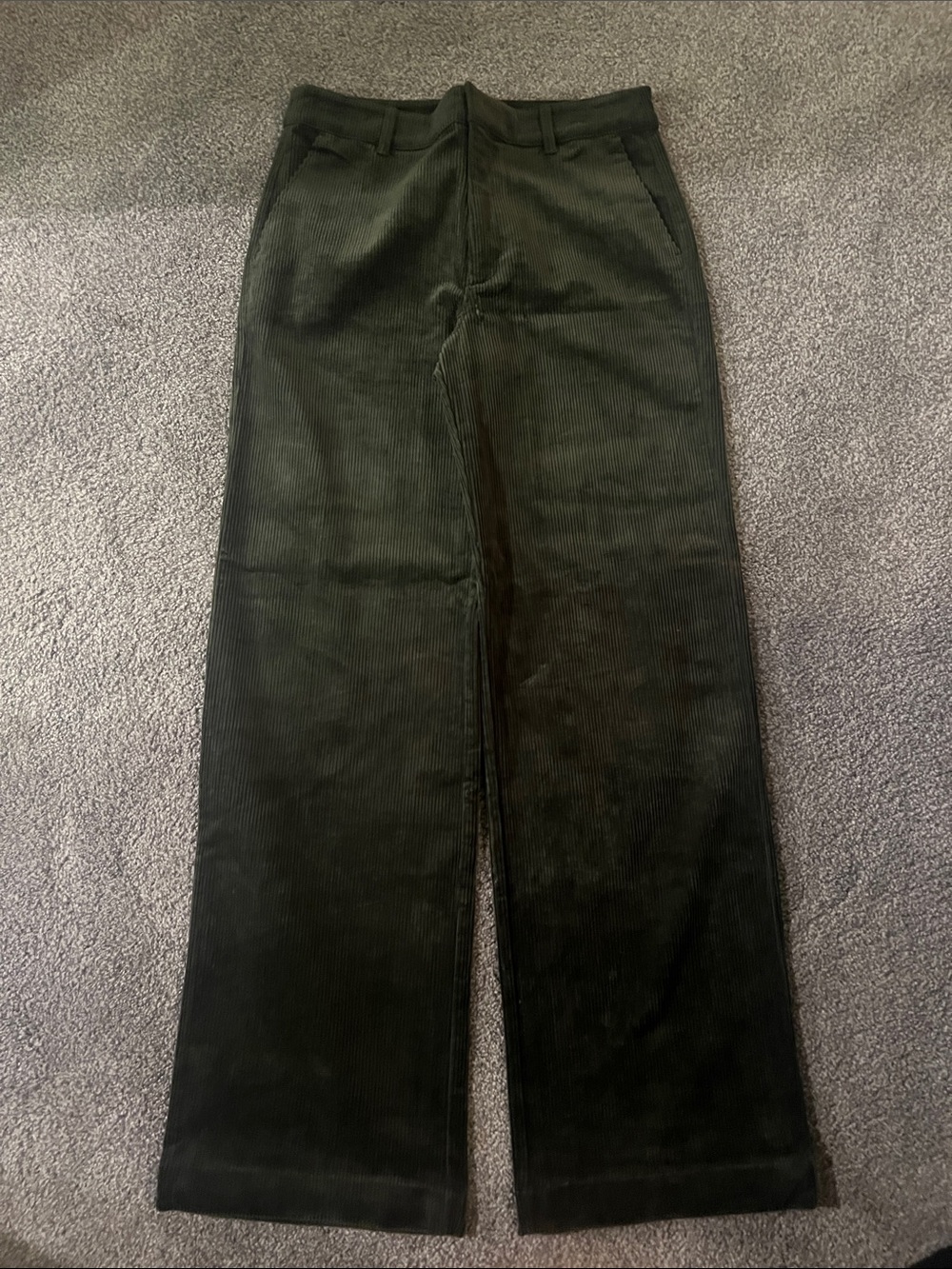 PAIGE Olive Green Corduroy Wide-Leg Trousers